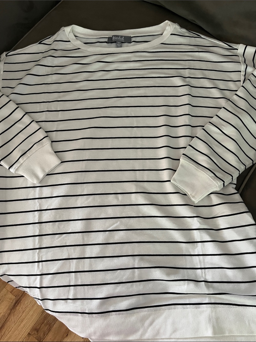 Marled White and Black Striped Crewneck Sweatshirt
